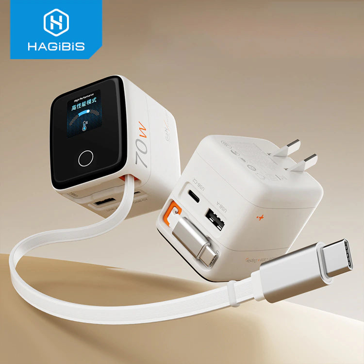 Hagibis 70W GaN Charger with Retractable USB-C Cable