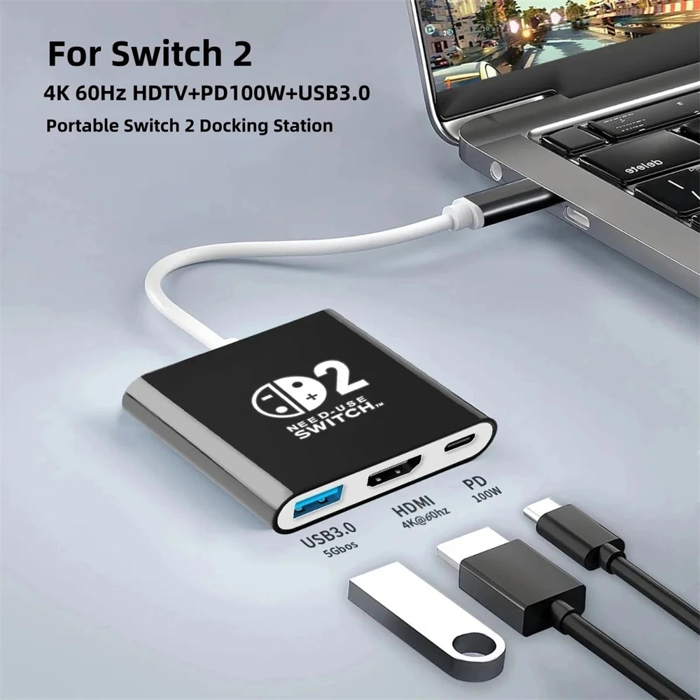 USB-C Docking Station for Nintendo Switch 2 4K 60Hz 100W