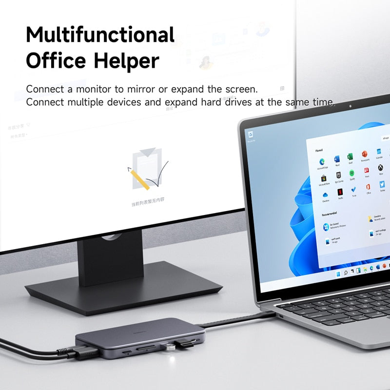 9 in 1 USB C HUB with M.2 NVMe/SATA SSD Enclosure HAGIBIS