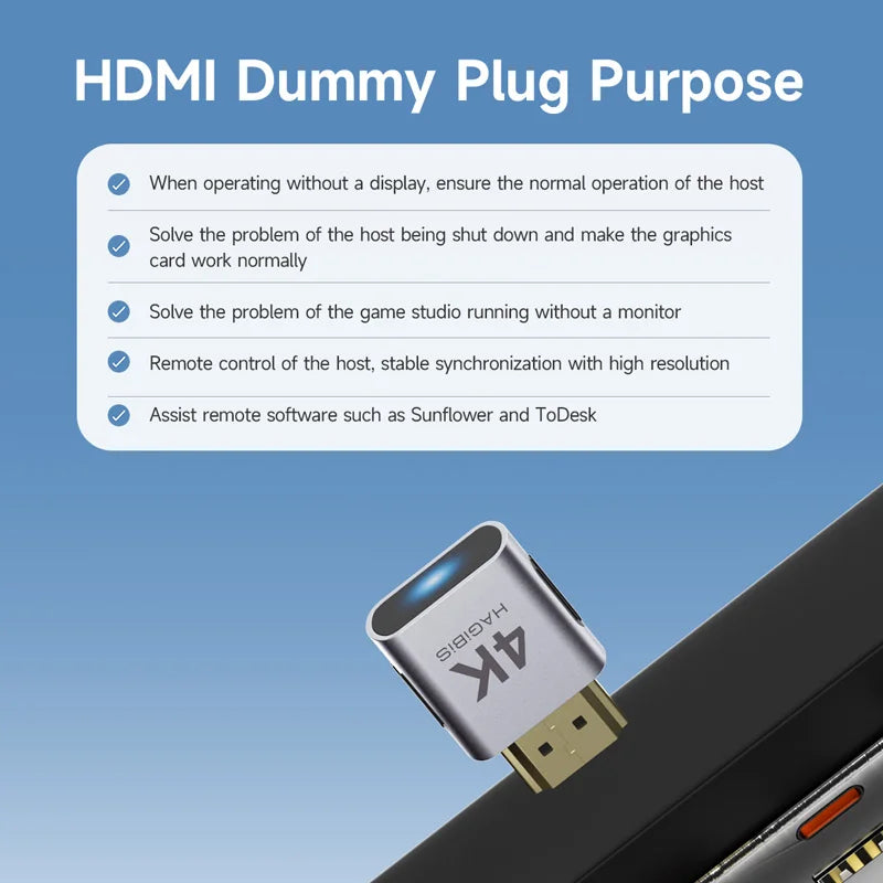 Dummy Plug HDMI 4K – Emulador Virtual de Display