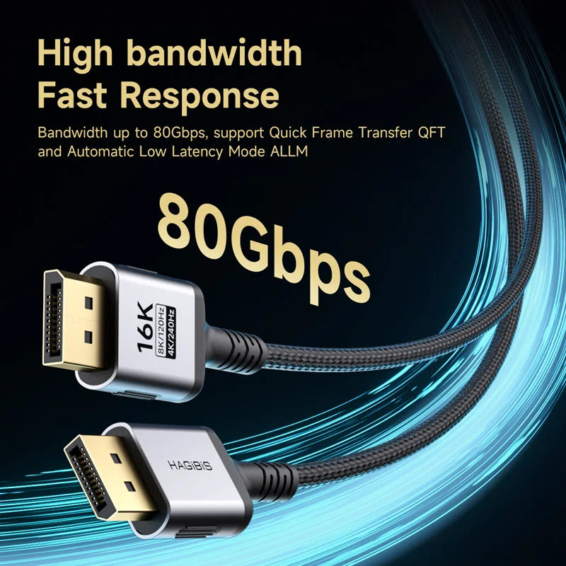 Hagibis DisplayPort 2.1 Cable 80Gbps 16K VESA Certified