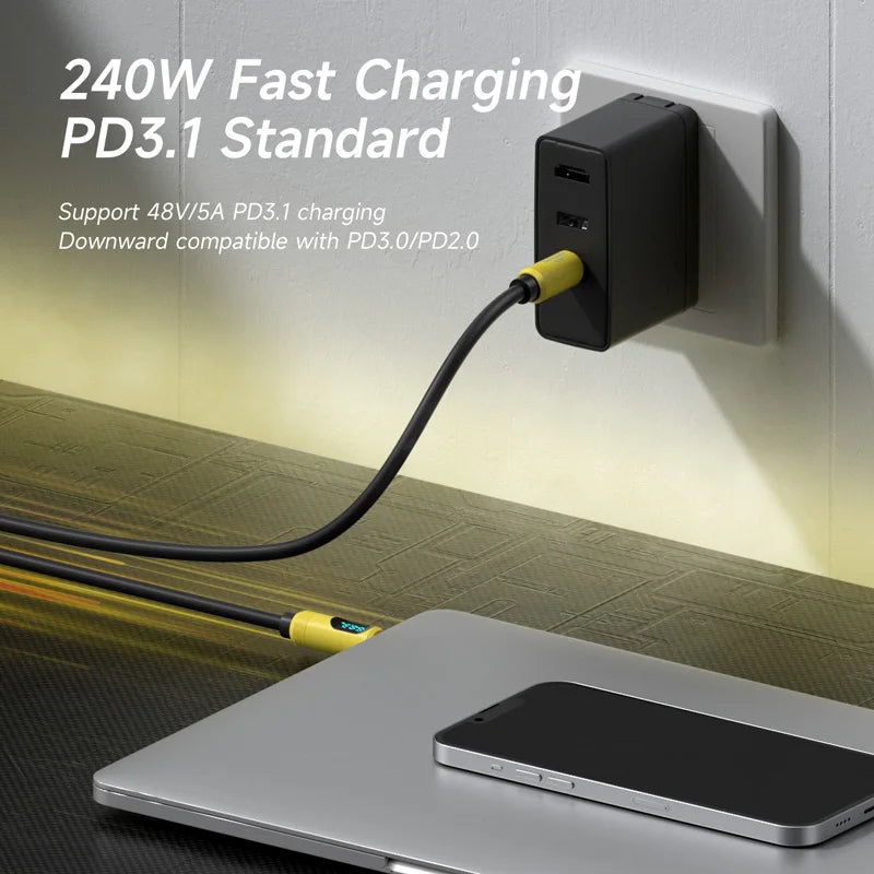 USB C Cable with LED Display 240W Liquid Silicone Hagibis