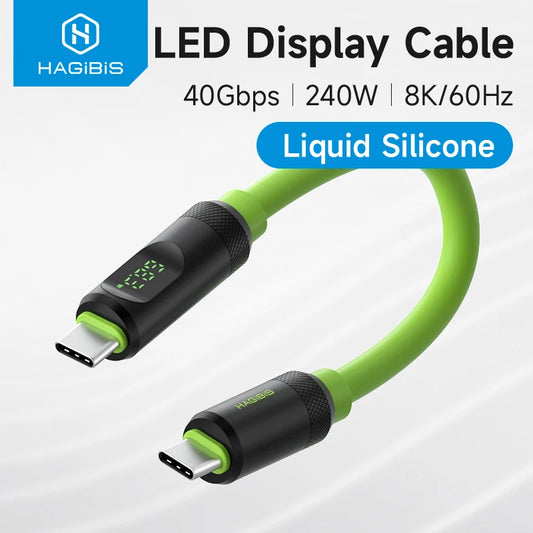 USB C to USB C Short Cable 240W 40Gbps USB4 With LED Display Hagibis