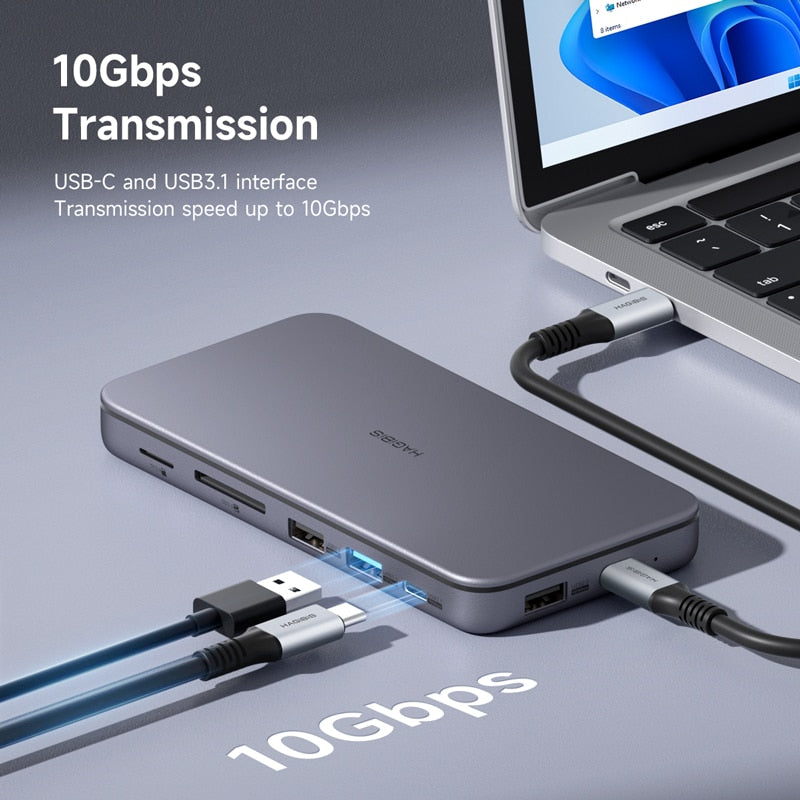9 in 1 USB C HUB with M.2 NVMe/SATA SSD Enclosure HAGIBIS