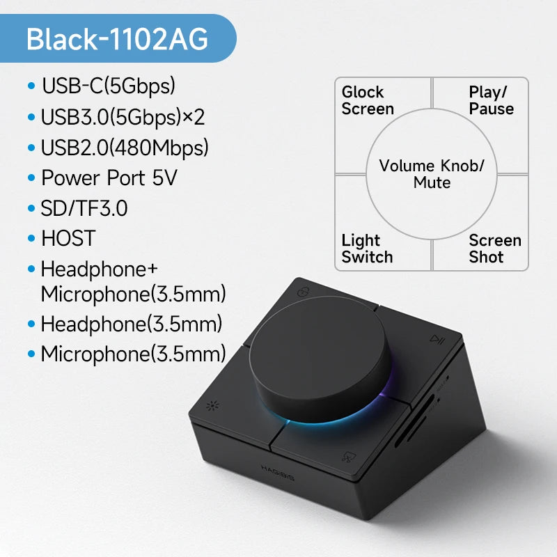 Knob USB C Hub With Shortcut Audio Control