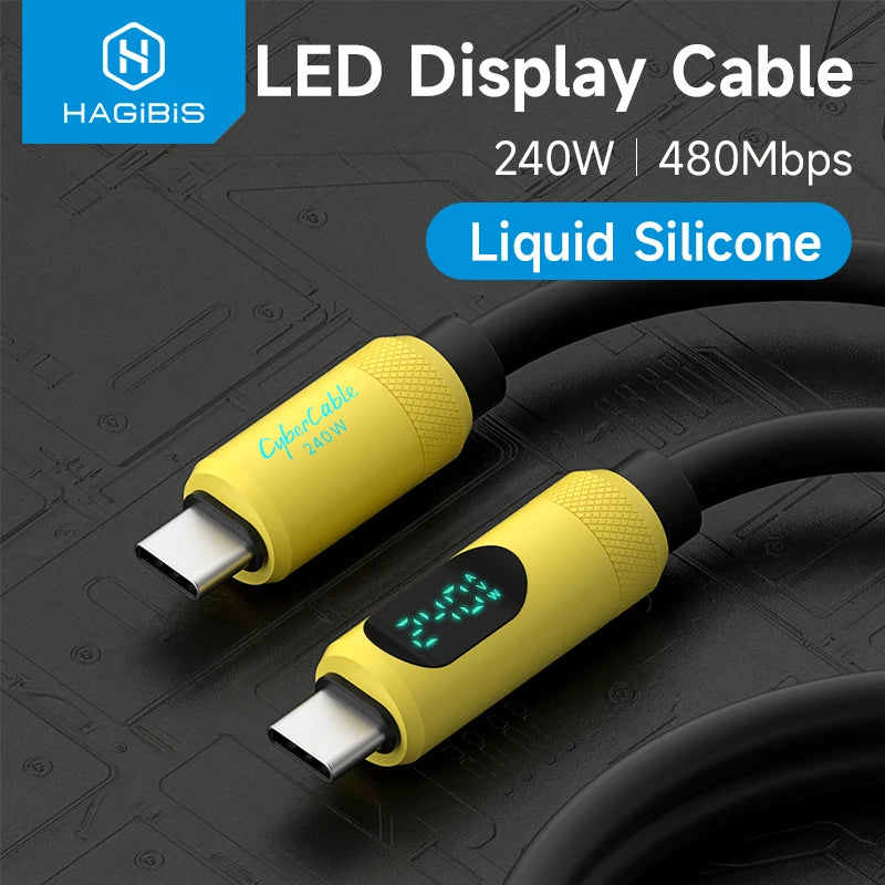 USB C Cable with LED Display 240W Liquid Silicone Hagibis