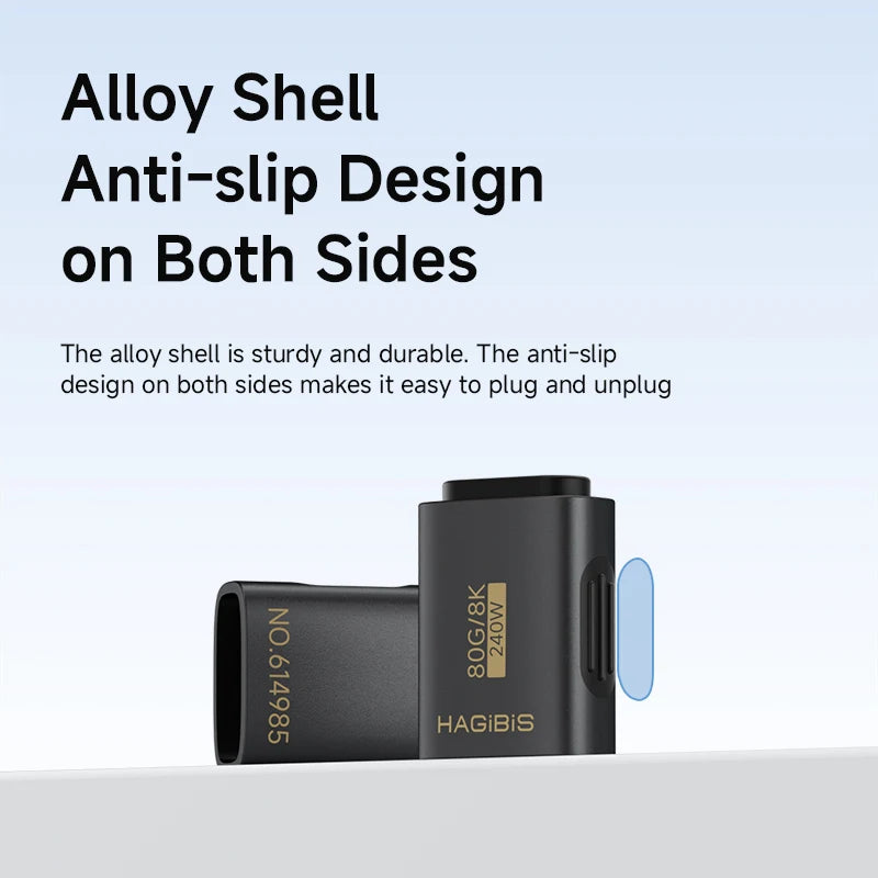 Black electronic device with alloy shell and anti-slip design on a light blue background