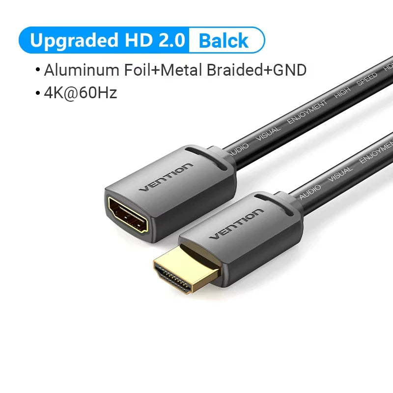 HDMI cable with connector on a white background, featuring Vention branding.
