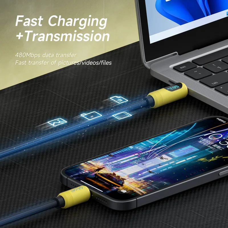 USB C Cable with LED Display 240W Liquid Silicone Hagibis