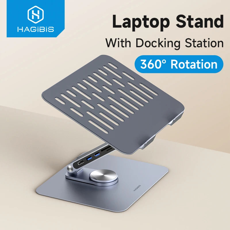 Adjustable Aluminum Laptop Stand with USB C Dock