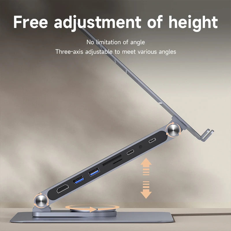 Adjustable Aluminum Laptop Stand with USB C Dock
