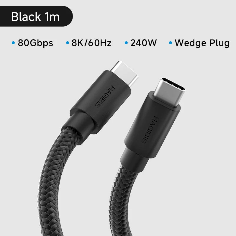 Black USB cable with specifications on a gray background