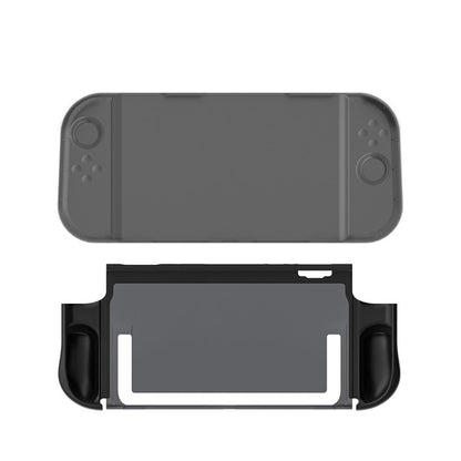 A dark gray protective case for a Nintendo Switch Lite, shown from both the front and back views against a plain white background.