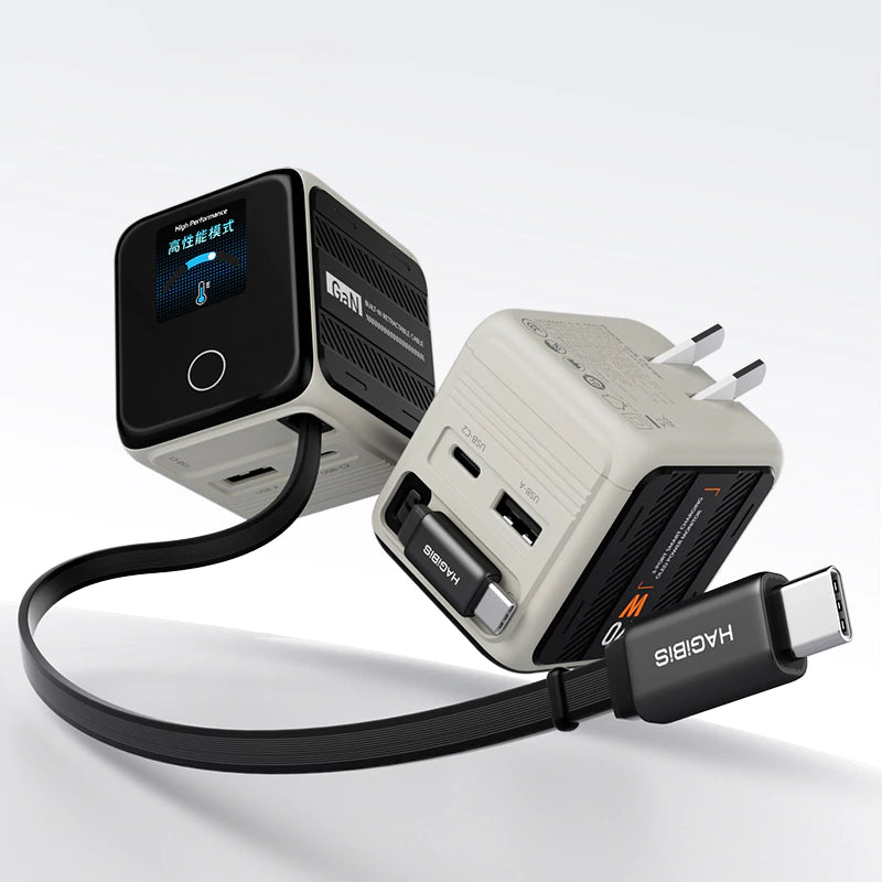 Hagibis 70W GaN USB-C Charger with Retractable Cable and Display