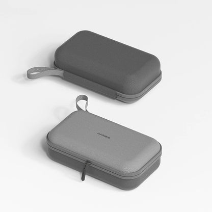 Two gray carrying cases with a visible brand logo on a light gray background