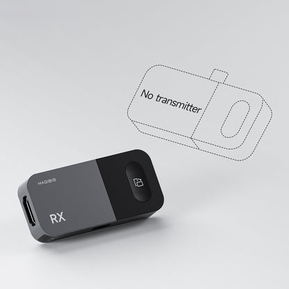 Black electronic device labeled 'RX' on a light gray background