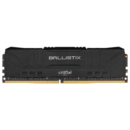 A single Crucial Ballistix RAM module with a black heat spreader and gold-plated gold contacts, shown against a plain white background.