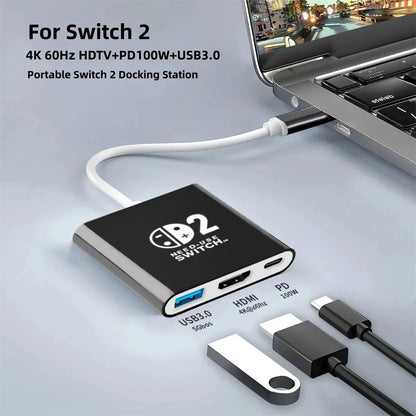 USB-C Docking Station for Nintendo Switch 2 4K 60Hz 100W