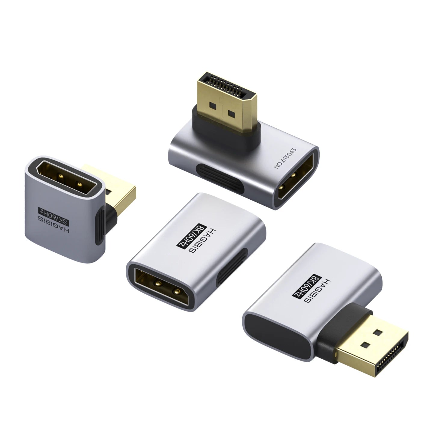 Set of four HDMI adapters on a white background