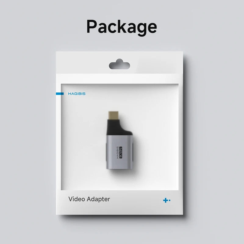 Video adapter in packaging with 'HAGIBIS' branding on a gray background
