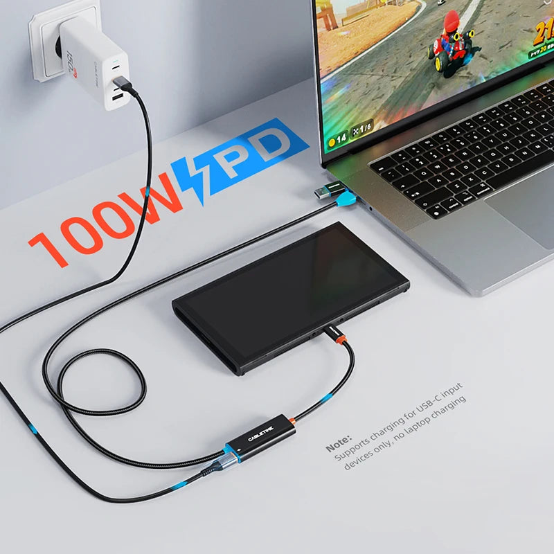 CABLETIME 2-in-1 USB-C Video Capture Cable 1080P 60Hz 100W PD