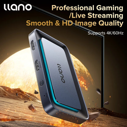 Gaming or streaming device with Llano branding on a space-themed background