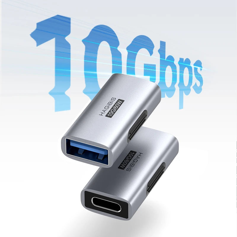 USB adapter with '10Gbps' text on a light blue gradient background