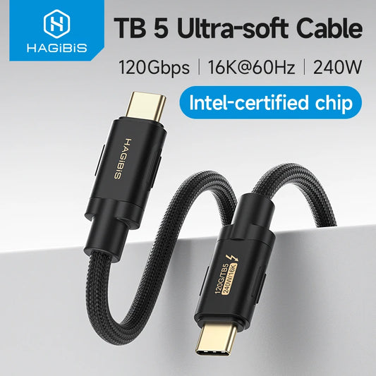 Thunderbolt 5 Ultra-Soft Cable 120Gbps, 240W Power Delivery