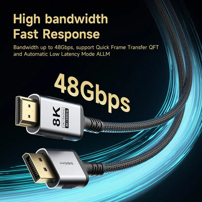 HDMI cable with 48Gbps label on a dark background