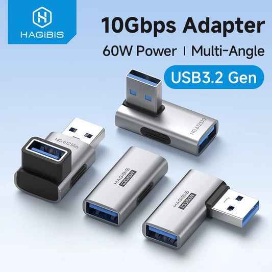 USB 3.2 90° Multi-Angle Adapter – 10Gbps 60W