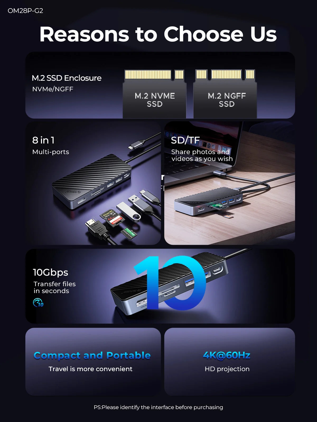 ORICO 8-in-1 USB-C Dock with M.2 NVMe SSD Enclosure