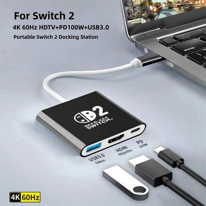 USB-C Docking Station for Nintendo Switch 2 4K 60Hz 100W