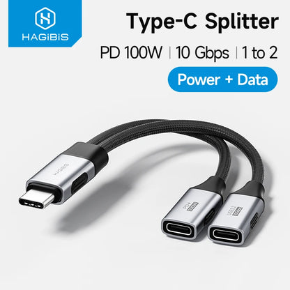 Hagibis USB-C 1-to-2 Splitter 100W PD 10Gbps
