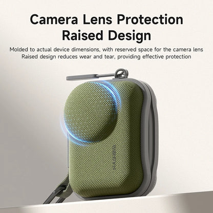 Camera lens protection case with raised design on a light gray background