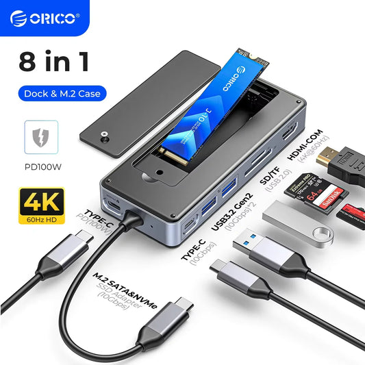 ORICO 8-in-1 USB-C Dock with M.2 NVMe SSD Enclosure