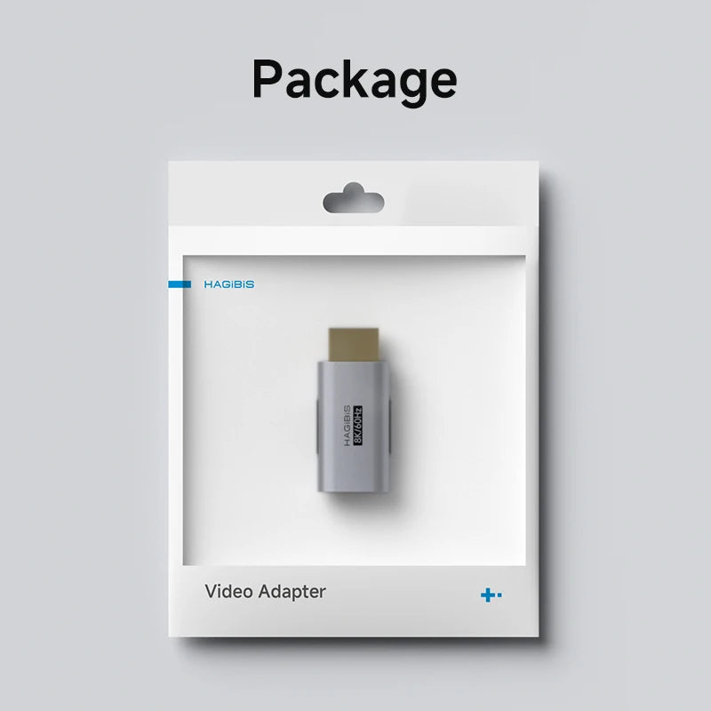 Video adapter in clear packaging on a gray background