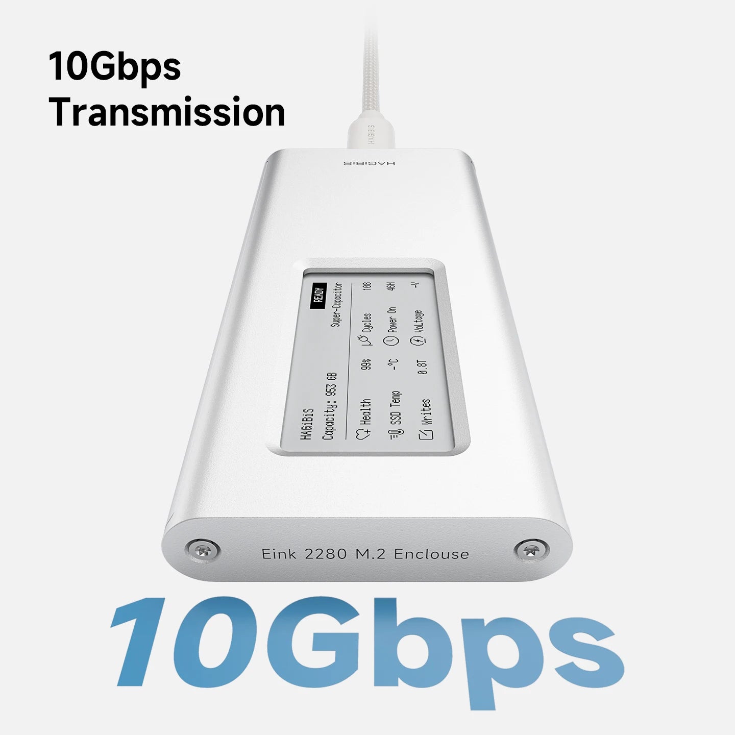 M.2 enclosure with 10Gbps transmission text on a white background