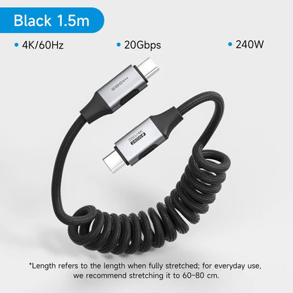 Hagibis USB4 Coiled USB-C Cable 240W 20Gbps