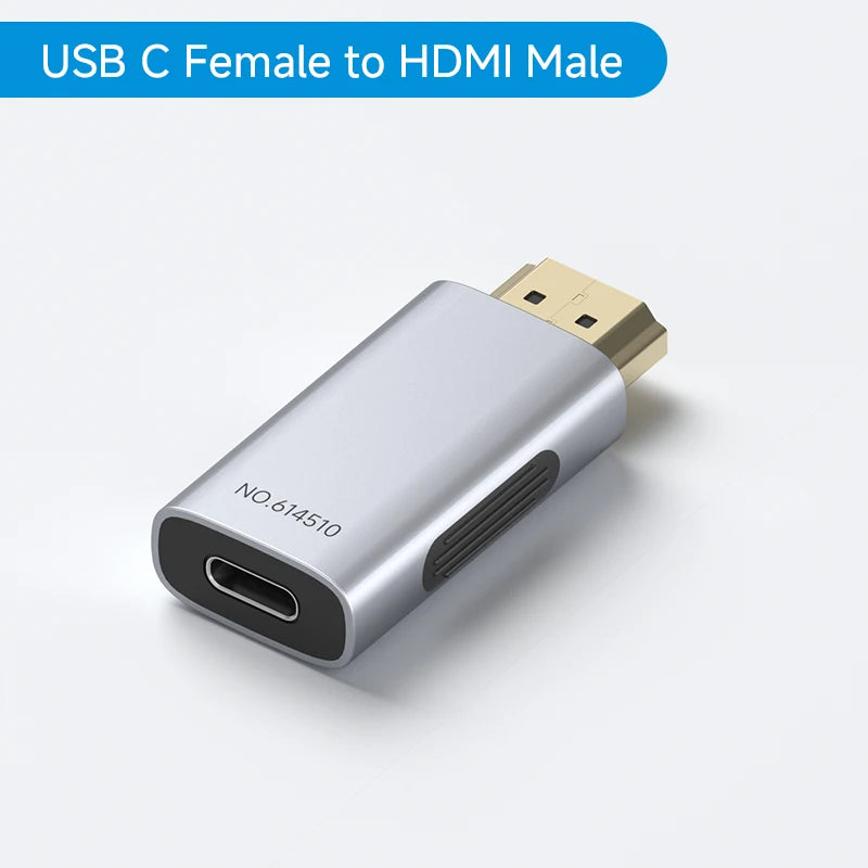 USB C Female to HDMI Male adapter on a white background