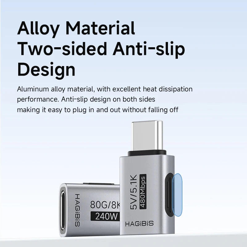 HAGIBIS USB-C adapter with alloy material and anti-slip design on a light blue background