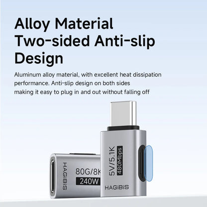 HAGIBIS USB-C adapter with alloy material and anti-slip design on a light blue background