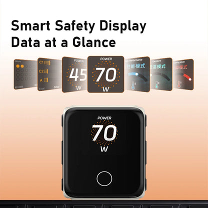 Smart safety display with various data indicators on a gradient background