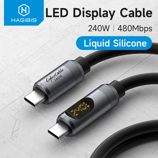 USB C Liquid Silicone Cable 240W with LED Display Hagibis