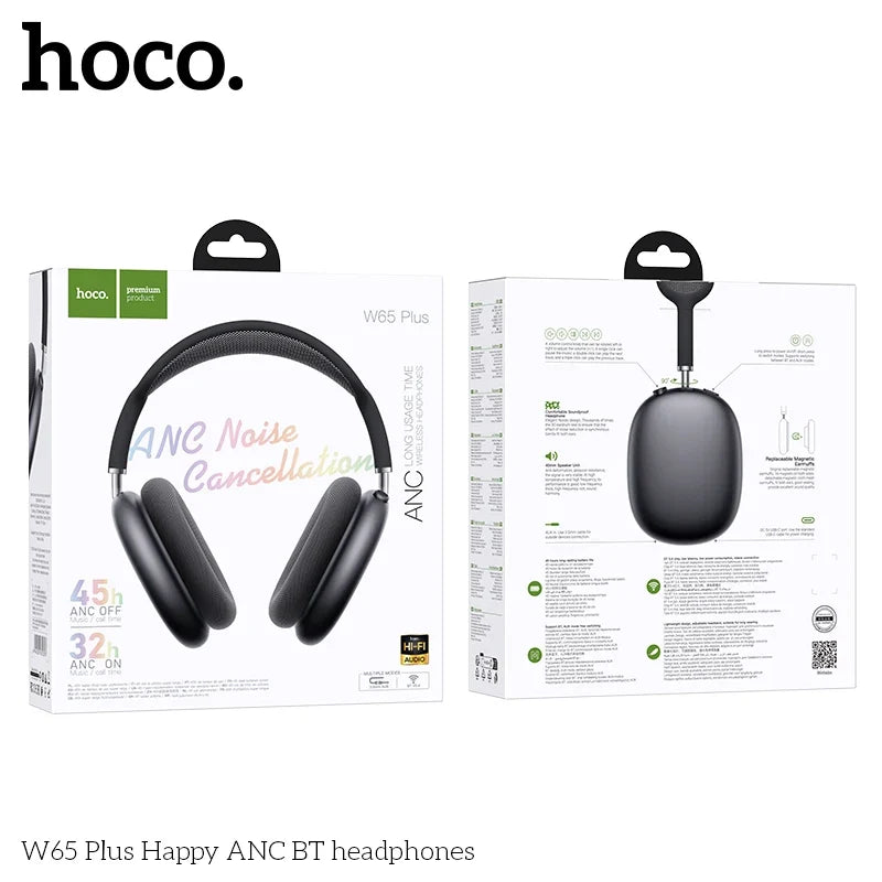 Hoco ANC noise cancellation Bluetooth headphones packaging on a white background