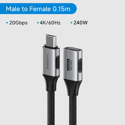 Hagibis USB-C cable with male to female connector on a gray background
