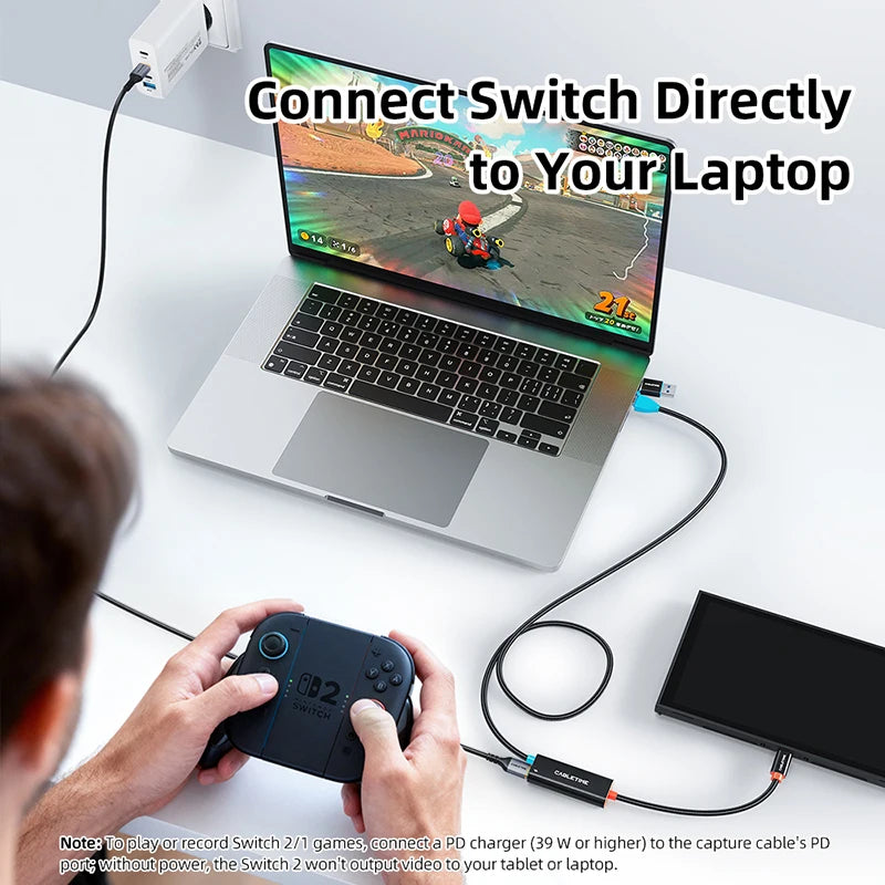 CABLETIME 2-in-1 USB-C Video Capture Cable 1080P 60Hz 100W PD
