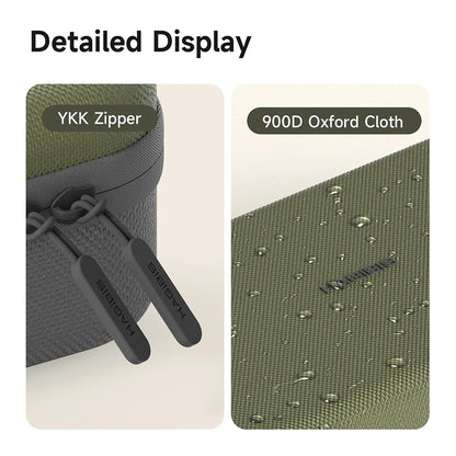 Green bag with YKK zipper and 900D Oxford Cloth, featuring brand name.
