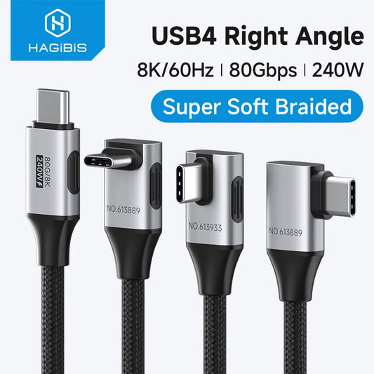 Hagibis USB4 USB-C Cable 80Gbps 240W Right Angle 8K