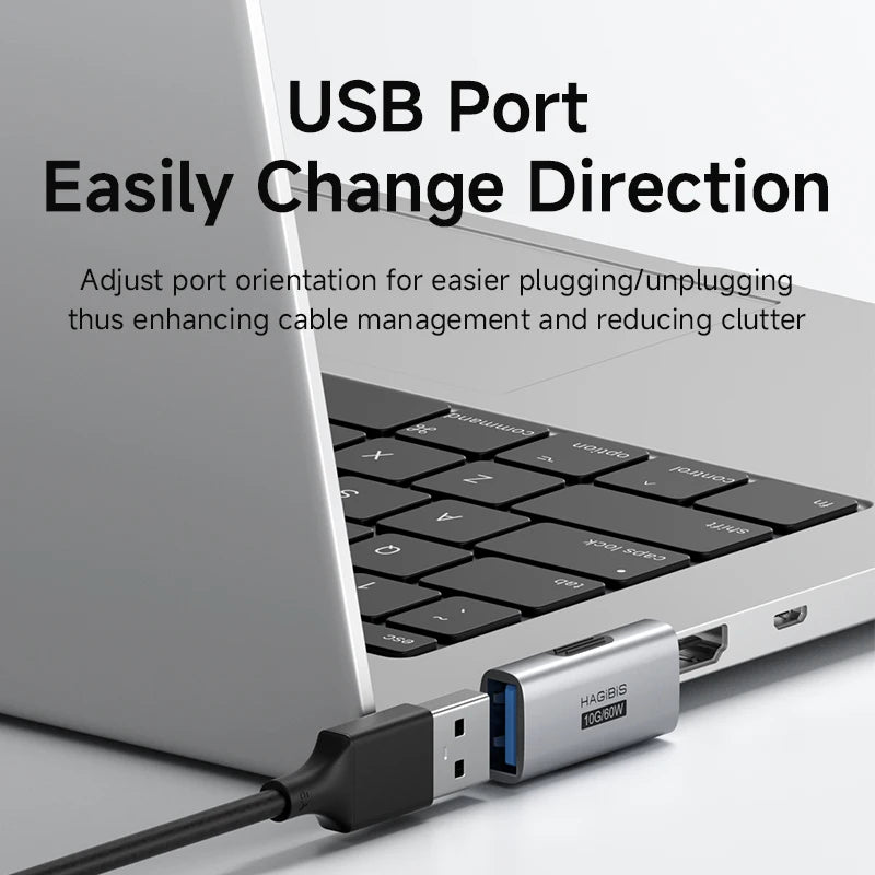 USB 3.2 90° Multi-Angle Adapter – 10Gbps 60W