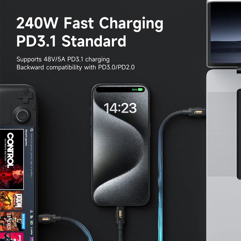 Thunderbolt 5 Ultra-Soft Cable 120Gbps, 240W Power Delivery